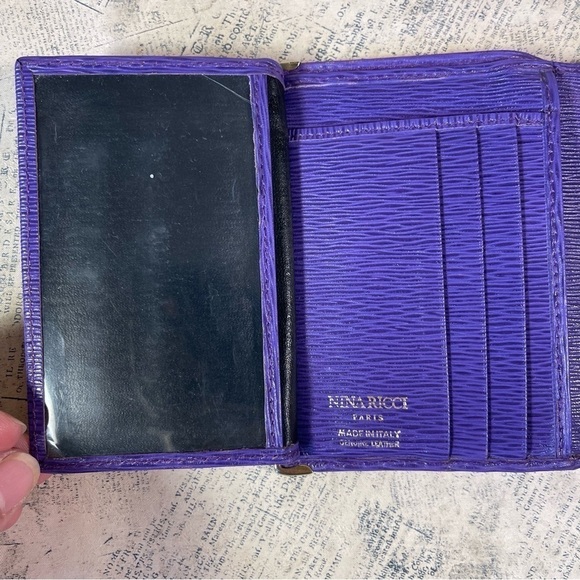 Nina Ricci Purple Leather Fold  Wallet Made in Italy - Picture 8 of 12